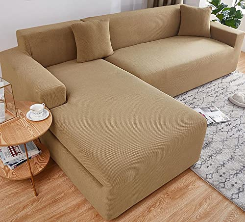 uyeoco Sofa Überzug Sofabezug L U Form Grau/Braun Couchbezug Sofahusse Rechts/Links Sofa Couch Hussen 1 2 3 4 Sitzer Ecksofa Stretch Eckcouch L-vormig Bezug L-Förmige Sofabezüge
