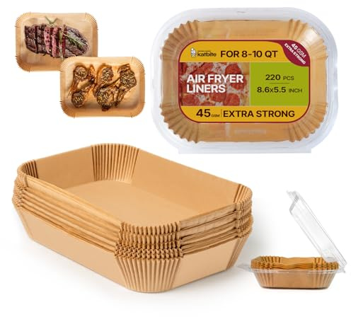 Katbite 220 Stück Backpapier für Heißluftfritteuse Airfryer Papier 20x14cm | Airfryer Papier für Doppelkammer, fettdicht & antihaft. Kompatibel mit Ninja Dual/Double Stack, COSORI, Philips