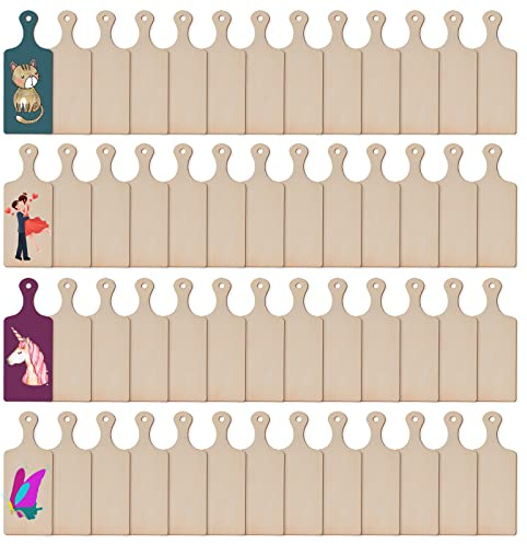 48 Pcs Mini Wooden Cutting Board With Handle Paddle Small Cheese Chopping Kitchen Board Wooden Cooking Serving Charcuterie Board For Kitchen Decor Crafts Diy (9.5 * 3.5 Inches) Natural