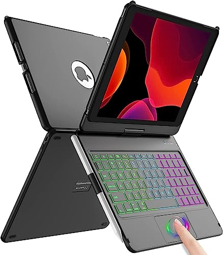 iPad 10.2 Tastatur Hülle für iPad 9th Gen 2020 -360° Flip Slim Hard Case Wireless Bluetooth Tastatur Case mit 7 Hintergrundbeleuchtung Auto Sleep/Wake für iPad 9/8/7/6th Gen (schwarz)