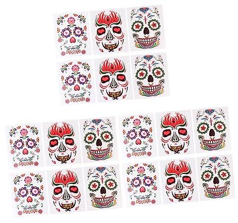 ABOOFAN 18 Stk Halloween-gesichts-make-up-aufkleber Gesicht Tattoo Aufkleber Blumentätowierung Halloween-schädel-tätowierungsaufkleber Gesichtsaufkleber Wassertransferpapier Skelett Kind