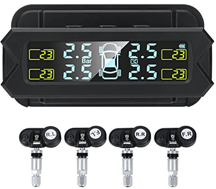 Shkalacar USB/Solar TPMS 0-81 PSI Reifendrucküberwachungssystem mit 4 Sensoren, 5 Alarmmodi, LCD-Display mit automatischer Hintergrundbeleuchtung für Auto Limousine SUV MPV(internal)