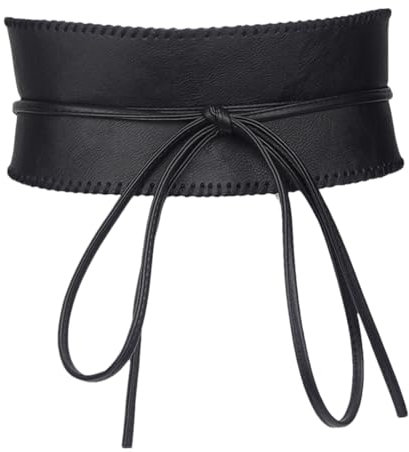 Disimlarl Damen Breiter Gürtel Dekoration Gürtel All-Match Kleid Gürtel Schwarz Retro Schnürschuh, Schwarz , One size