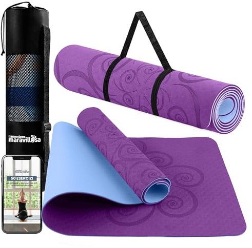 LA MENTE ES MARAVILLOSA - Yogamatte, Gymnastikmatte, TPE-Pilatesmatte | inkl. Tasche und Tragegurt | 183x61 cm Gepolstert für Fitness & Gymnastik, Hautfreundliche (Spirale, Lila/Violett)