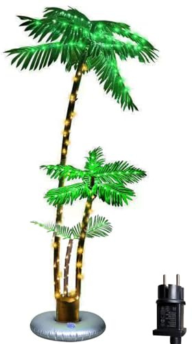 Upplyst konstgjord palm, 180 cm upplyst julpalm dekoration, LED-belysning utomhus falsk träd belysning för uteplats pool veranda däck tropisk fest tiki bar