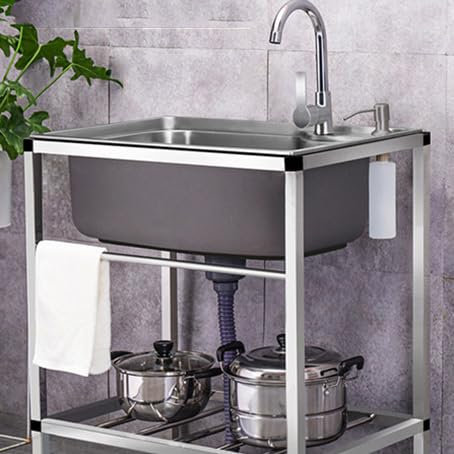 haiyusm Outdoor Spülbecken mit Unterschrank und Armatur - Edelstahl Waschbecken für die mobile Küche und Garten - Spülenschrank mit Wasserhahn für Camping und Werkstatt (68×44cm)