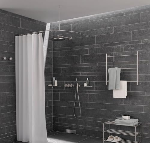 Duschvorhangstange Viertelkreis, 110 x 110 cm, Bogenradius 55 cm, Edelstahl matt, Eckdusche gebogen, Duschstange, Rund-Duschstange, Winkel-Duschenstange, geschliffen gebürstet - PHOS Design