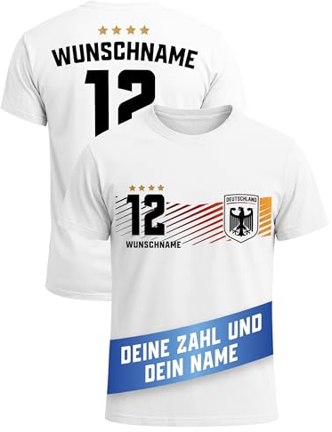 MoonWorks® Herren T-Shirt Deutschland Trikot WM 2026 Fußball personalisiert Fanshirt Deutschlandshirt Weiss 4XL