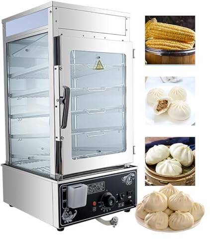 Vaporera EléCtrica Comercial De 1200 W (5 Capas), Acero Inoxidable, 30~110 ℃, Para Cocinar Al Vapor Bollos Al Vapor Congelados RáPidamente, Pan Al Vapor, AlbóNdigas De Camarones