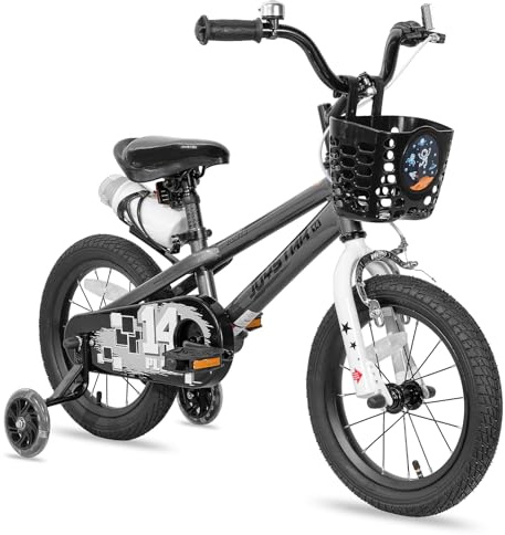 JOYSTAR Pluto Kids Bike 18 Zoll Kinderfahrrad für Jungen Mädchen im Alter von 5-8 Jahren, Kinderfahrräder mit Stützrädern, grau