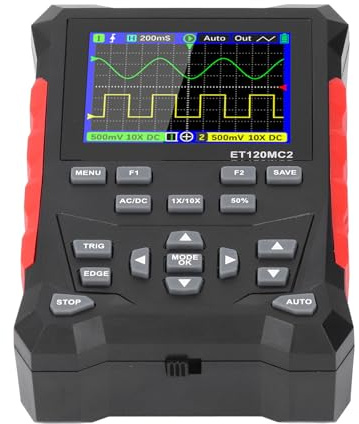 Digital Oscilloscope, 2 Channel, 120MHz Bandwidth, 2.4 Inch Colour Screen, 500MSa/S Sampling Rate, Portable, Rechargeable Battery, for Science Research Education Lab Testing