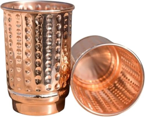 Pure Copper Hammered Cup & Tumbler Set of 2 | Copper Glasses for Water Premium Tumblers for Daily Use & Gift Sets | Ayurveda Health Benefits - 350 Ml Capacity (Hammered Cup)