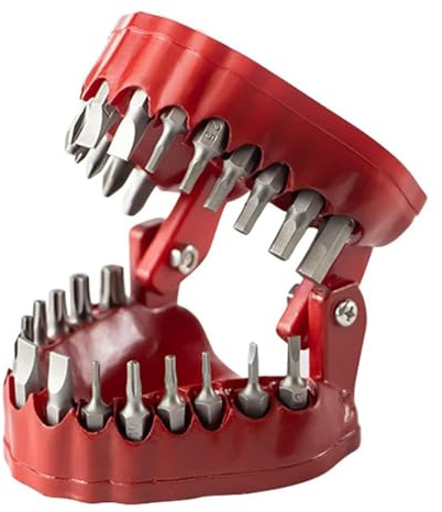 BBTISG Denture Drill Bit Holder, Screwdriver Hex Bit Organizer Holds Up to 28 Portable Holder and Storage Rack Fits 1/4 Inch Hex Bit and Drive Bit Adapter (Red)
