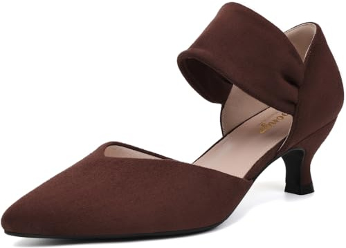 RIBONGZ Kitty bruna klackar för kvinnor, stängd tå, bekväma, spetsiga låga klackar, sexig, slip-on, bröllop, brud, fest, eleganta skor, Brun, 37 EU