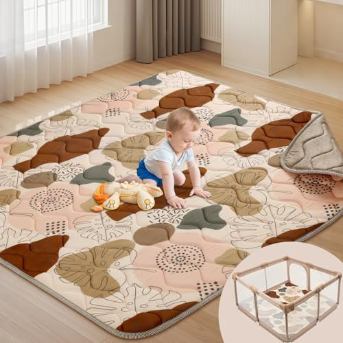 Tuocal Baby Spielmatte 127x127cm Krabbelmatte, Dicke Weiche Polsterschaum Krabbeldecke für Babys und Kleinkinder, Anti Rutsch Matte Faltbare & Maschinenwaschbare Baby Spieldecke für Laufgitter, Boho