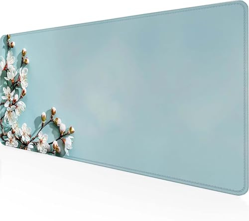 Tapis de Souris XXL Gaming Fleurs de Cerisier Grand Tapis de Souris (1500x800x3MM), Gaming Accessoire Blanc Tapis de Souris Gamer Antidérapante Résistant à l'eau Mouse Pad pour Jeux Bureau,Cadeau 5-5