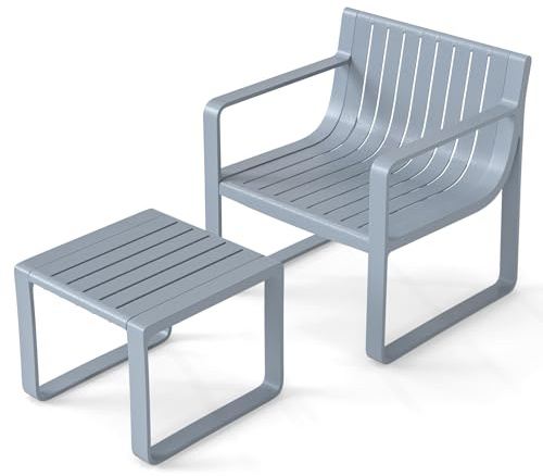 KOMFOTTEU Juego de Jardín de 2 Piezas, Conjunto de Mesa Cuadrada y Silla de PP, Juego de Conversación para Terreza, Porche, Balcón, Gris