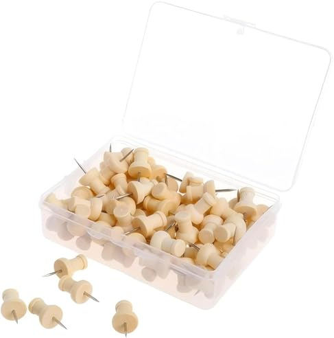 100 Piezas Chinchetas de Madera, Chinchetas de Tablero de Corcho, Chinchetas de Mapa con Punta de Acero y Cabezas de Madera, Chinchetas para Tablero de Corcho Mapa Fotos Oficina