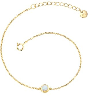 GLANZSTÜCKE MÜNCHEN Damen Armband 925/- Sterling Silber gelbgold | gelbvergoldet 14 Karat, Ankerarmband, Opal (synth.), weiß, Federring
