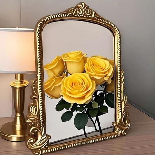 Vintage Vianty Spiegel, Gold Vintage Schminkspiegel, kleiner gewölbter Wandspiegel Schlafzimmer zum Aufhängen für Wohnzimmer (30,2 x 24,6 cm)