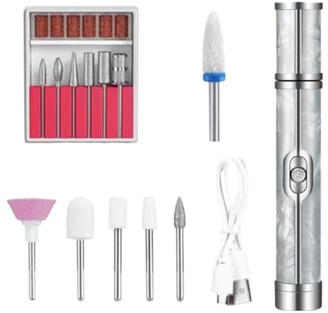 Kit de taladro de uñas | Kit de taladro eléctrico de uñas, herramienta de pedicura multifuncional, recargable por USB, removedor de esmalte de gel de bajo ruido para una rápida extracción de uñas
