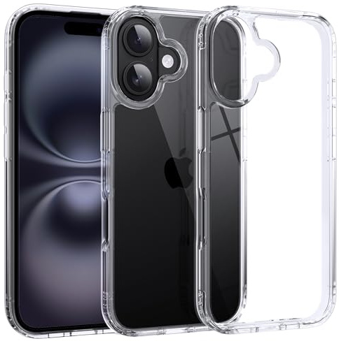 Supdeal Stoßfeste Klar Hülle für iPhone 16, [Kamerasteuerung Button] [10FT Militärischer Fallschutz] Hart Durchsichtig Silikon Kante Eckenairbags Fallschutz Handyhülle, 6,1 Zoll, Transparent