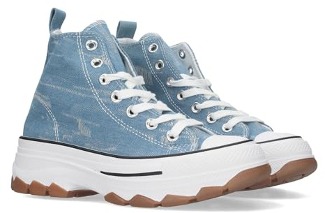 Zapatilla Abotinada de Plataforma para Mujer, Comoda, Estilo Bamba, Material de Lona, y Cierre de Cordones