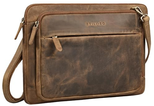 STILORD Clarity Schmale Laptoptasche 15 Zoll Leder Umhängetasche Herren & Damen Dokumententasche A4 Laptop Sleeve und Tablet-Tasche 13 Zoll Arbeit Uni Laptophülle Farbe:mittel - braun