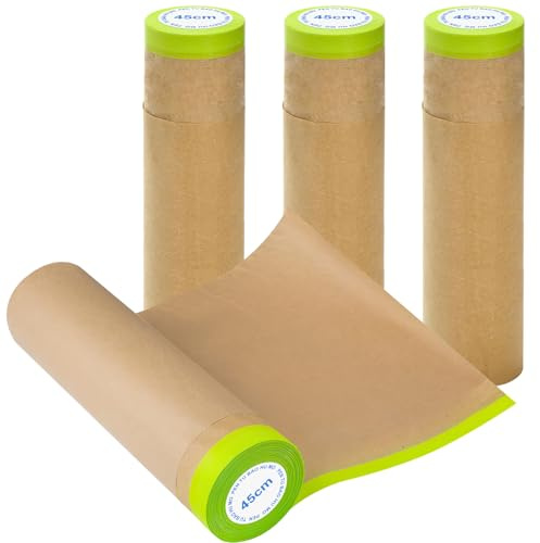 KOVSGQ Papiers de Masquage Peintre Rouleaux de Papier de Masquage 4 Rouleaux Bache Protection Peinture Kraft 45cm x15m pour Peinture Automobile Protection Meubles Voiture et Revêtement du sol