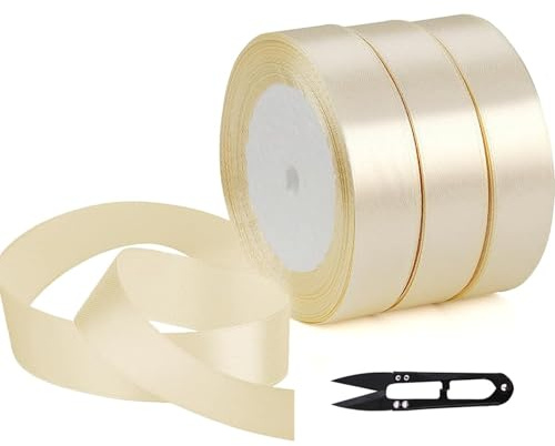 3cm Creme Satinband, Satin Dekoband Präsent Geschenkband Breit Ribbon für Kleid Hochzeit, Taufe und Geburtstag Geschenke,Satin Dekoband, Deko Band Geschenkverpackung, 150M