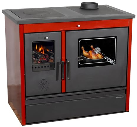 Kaminofen mit Backfach und Herdplatte 4050 Lotus Classic Rot Holzofen 11 kW Holz Ofen Mehrfachbelegung Kamin Heizofen Küchenherd