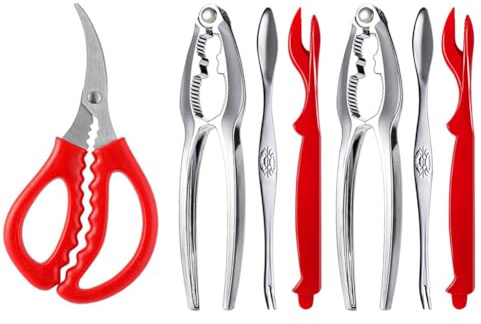 Meeresfrüchte Tools Set,2 Crab Crackers, 2 Lobster Shellers, 2 Crab Forks,1x Edelstahl Meeresfrüchte Schere,Gabeln, Scheren,Meeresfrüchte Edelstahl Tools Set,Für Krabben Und Lobster
