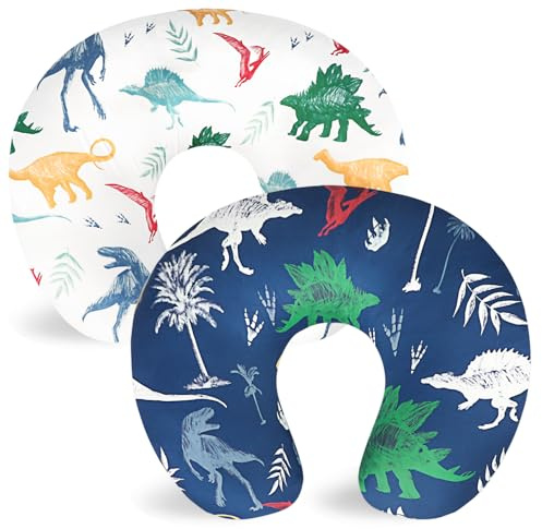 Hooyax Nursing Pillow Covers 2 Pack - Ultra Soft & Stretchable Breastfeeding Pillow Slipcovers, Adorable Cover for Infant Feeding Pillow, for Most Standard Pillows (Dinosaur)