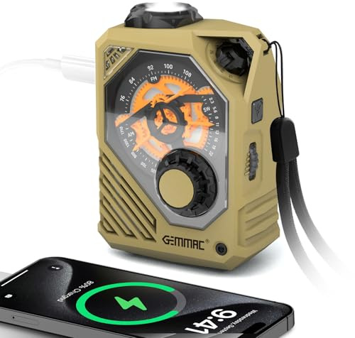 Gemmac Radio Portatile Vintage AM/FM/SW Radio Ricaricabile di Emergenza con Manovella Altoparlante Integrato Supporta TF/USB Torcia LED Allarme SOS per Uso Domestico/Esterno/Campeggio/Emergenza
