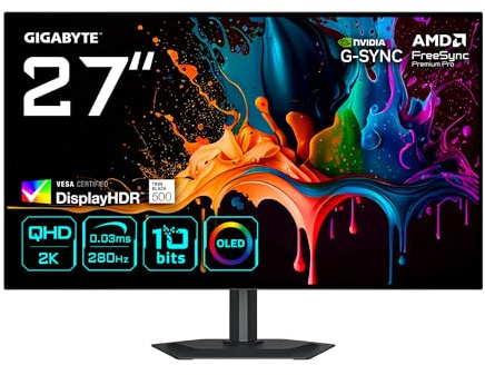 Gigabyte MO27Q28G 27 W-OLED QHD Gaming Monitor - 2560 x 1440, 280Hz, 0.03ms, 335 cd/m², Display HDR True Black 500, HDMI 2.1, DisplayPort 1.4