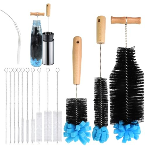 HOWAB 13 Stycken Flaskborste för Nappflaskor: Flaskborste 33/28cm, Sugrör Borste 20,5cm för Rengöring av Sodastream-flaskor, Babynappar och Flaskor, Termos Sportflaska, Små Smala Halsbehållare