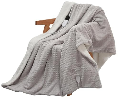 HobbyLane Elektrische Heizdecke mit Abschaltautomatik, große Heizdecke 180x130cm, 6 Stufen & 1-10H Timer Auto-Aus, maschinenwaschbar, weiches Flanell, Heizkissen für Bett und Büro, grau