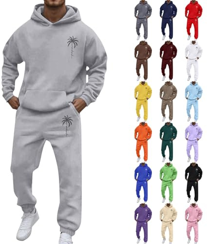 Tuta da jogging da uomo, set da 2 pezzi, tuta sportiva, tuta per il tempo libero, traspirante, a maniche lunghe, morbida, per la casa, fitness, palestra, abbigliamento sportivo, tinta unita, con