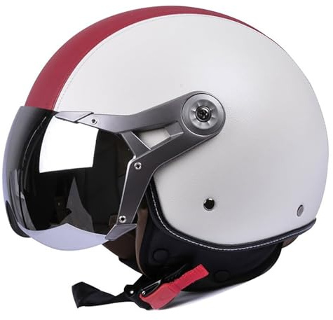 Retro 3/4 Motorcykelhalvhjälm – Vuxen Årlig Krockskyddad Scooterhjälm Med Solkrage, ECE/DOT-certifierad, Unisex.(2,L(56-57cm))