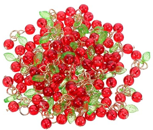 SUPVOX 50 Dijes de Cereza 3D Rojos para Hacer Joyas, Colgantes de Plástico Ligeros de 1,5 Cm para Pulseras, Collares y Accesorios DIY, Ideales para Manualidades y Decoración Creativa