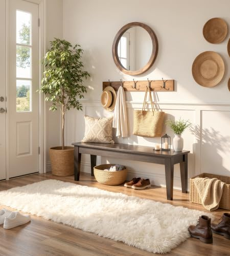 VOFUSHON Teppich Läufer 80x150 cm Creme Hochflor | Waschbar, Rutschfest, OEKO-TEX Zertifiziert, 35D Rückprallschaum, Flauschig, Flur, Wohnzimmer, Schlafzimmer, Kinderzimmer