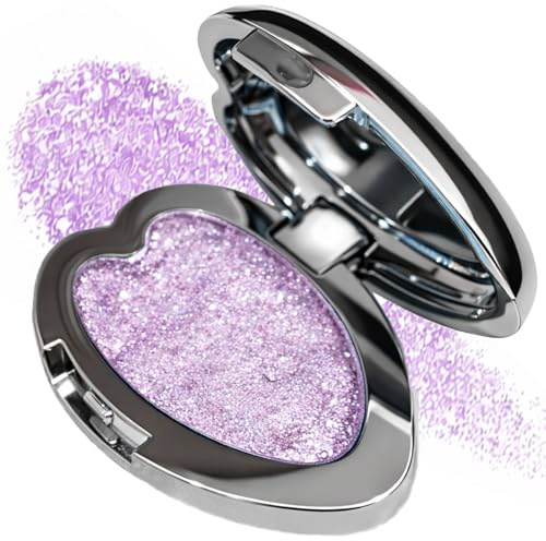 Amethyst Glow Single Glitter Eyeshadow – Soft Purple Micro-Sparkle Pressed Powder for Bright, Radiant Eye Looks | Heart-Shaped Pan & Mirror, Blendable Buildable Shimmer for Everyday Make-Up