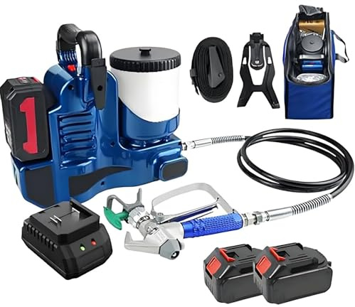 Pulverizador de pintura inalámbrico sin aire, alta presión, capacidad de 1,2 litros, caudal de 1,1 l/min, 6 velocidades ajustables, incluye 2 baterías, ideal para pintar paredes