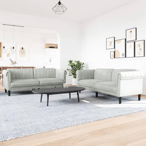 Kaloriko 2-TLG. Sofagarnitur Hellgrau Samt Couch Zweisitzer Dreisitzer mit Federkern Polstergarnitur Wohnzimmer Lounge platzsparend gemütlich Relaxfunktion Stauraum