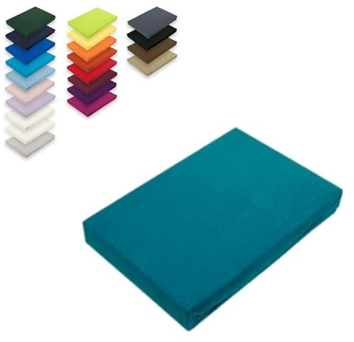 EXKLUSIV HEIMTEXTIL Topper Jersey Spannbettlaken 100% Baumwolle Öko - Tex Zertifiziert, Markenqualität, Steghöhe bis 12 cm, 180 x 200 cm Petrol