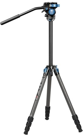SIRUI ST-124+VA-5 Wasserdichtes Carbonfaser-Stativ mit Panorama-Fluid-Videokopf, dreieckige Mittelsäule, kompaktes Reisestativ für DSLR-Kameras, 4 Sektionen, max. 166cm, Belastung 3KG