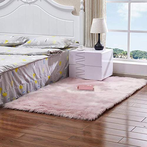 QINGLOU Faux Pelliccia di Agnello di Pecora Tappeto, imitazione lana, adatto per tappeto per soggiorno, lunga pelliccia morbida, soffice, tappetino per il letto, divano (Rosa, 80 x 180cm)