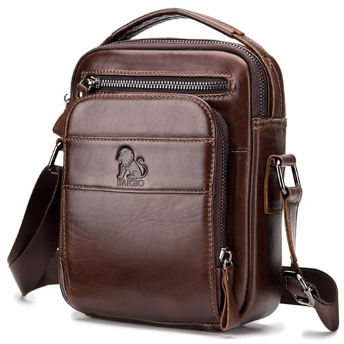 BAIGIO Bolso Hombre Bandolera Cuero Vintage Bolso Mano Hombres Bolsos Hombre Pequeño con 5 Ranuras para Tarjetas Bolsa de Hombro para Negocios, Trabajo, Viaje, Vida Cotidiana