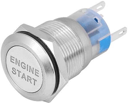 Bouton Poussoir de Démarrage Moteur, Commutateur d'Allumage Étanche 12V 19mm, Argent