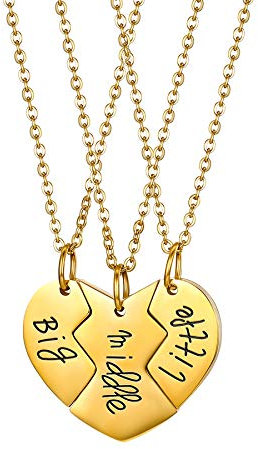 Flongo Freundschaftsketten BFF Ketten Anhänger Partnerketten Best Friends Halskette für 3 Mond Herz Puzzle mit Gravur für Mädchen, Damen